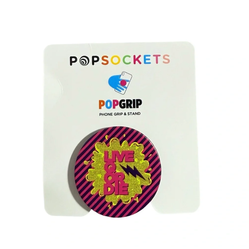 PopSockets PopGrip Phone Grip and Stand Pink Black Stripes Gold Live Q or Die